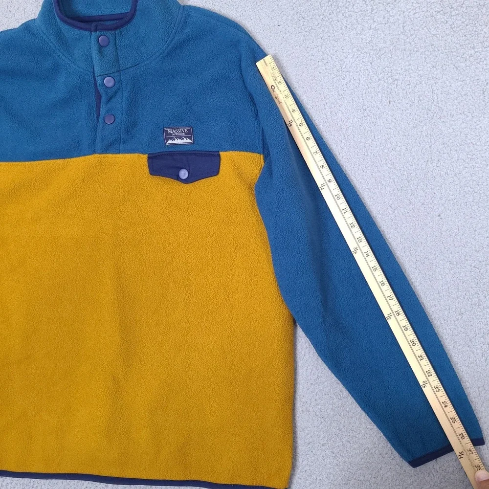 Massive Outdoor Fleece Sweater Mens XL Snap Button Pullover Gold Blue Colorblock